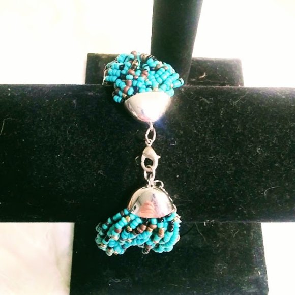 SEED BEAD* BRAIDED BRACELET*TURQUOISE SEED BEADS - Picture 3 of 5